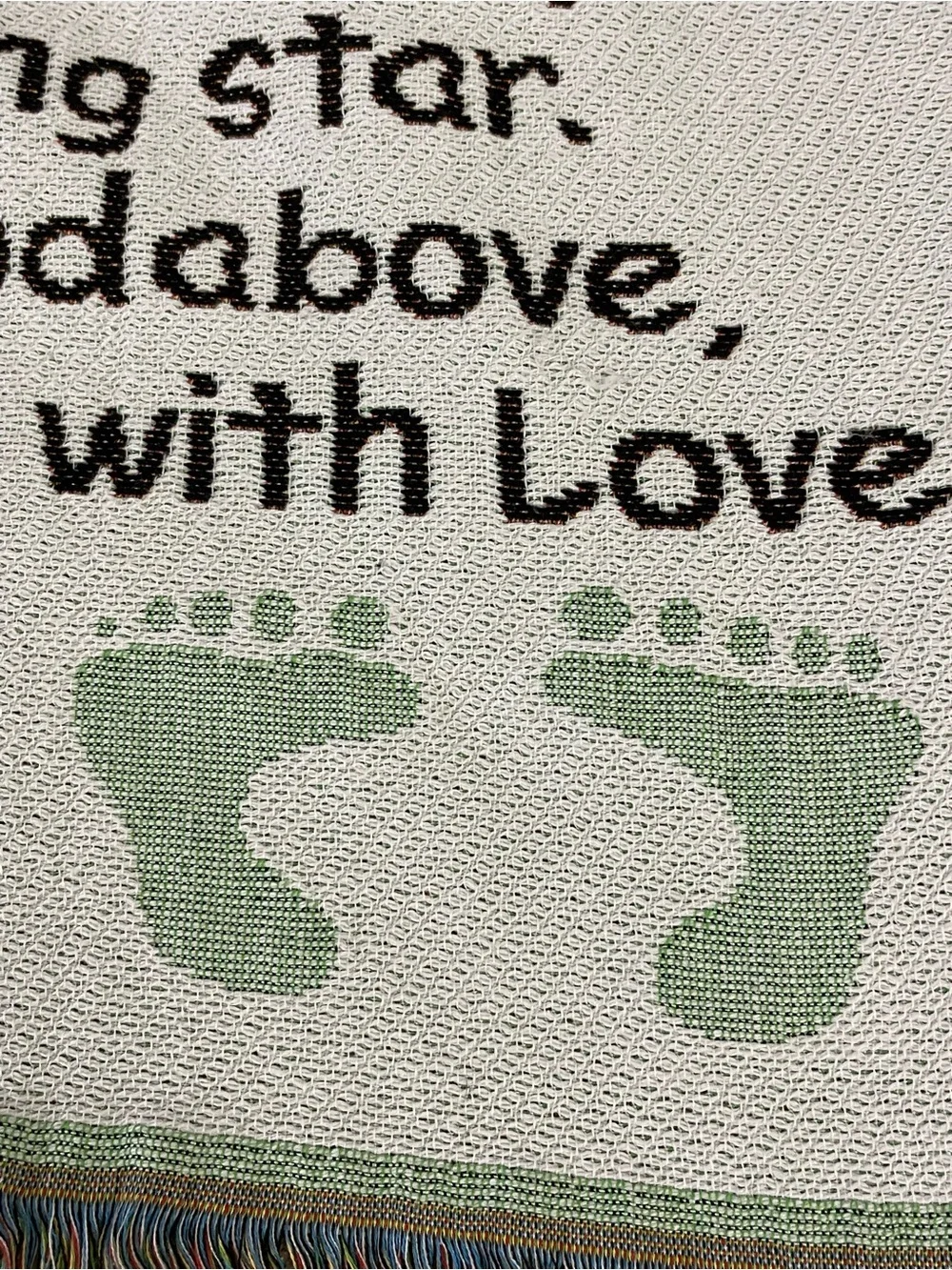 Precious Gift, New Baby W/Footprints 38” X 51” VTG Tapestry Throw